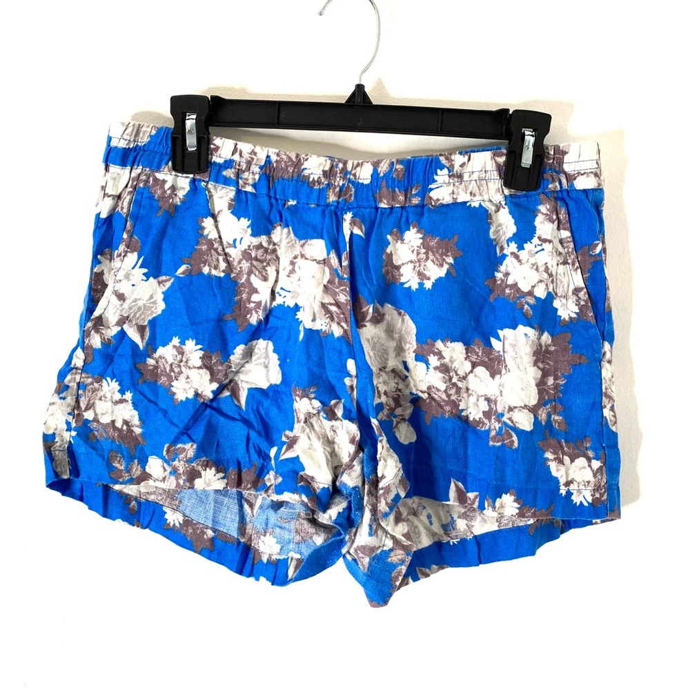 Kut from the Kloth Linen Floral Print Shorts Blue Grey White Pull On 100% Linen